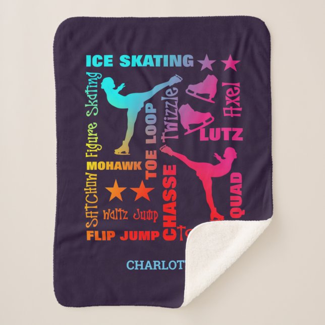 Girls Ice Skating Themed Colourful Fun Sherpa Blanket (Front)