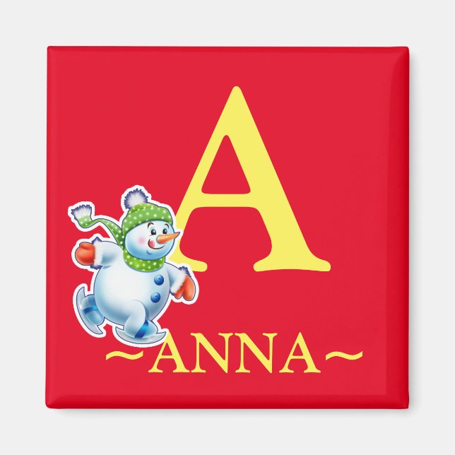 Girl's initial snowman fridge magnet (Front)