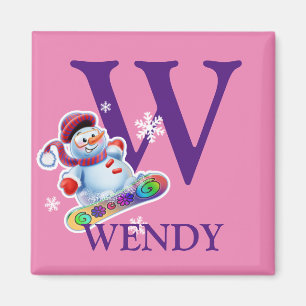 Girl's initial snowman fridge magnet