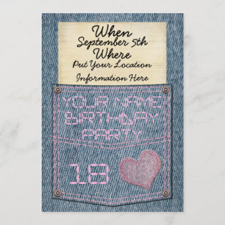 Girls Jeans Pocket Birthday Party Invitations
