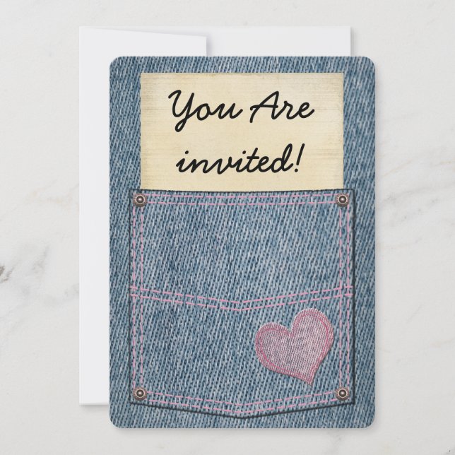 Girls Jeans Pocket Party Invitations (Front)