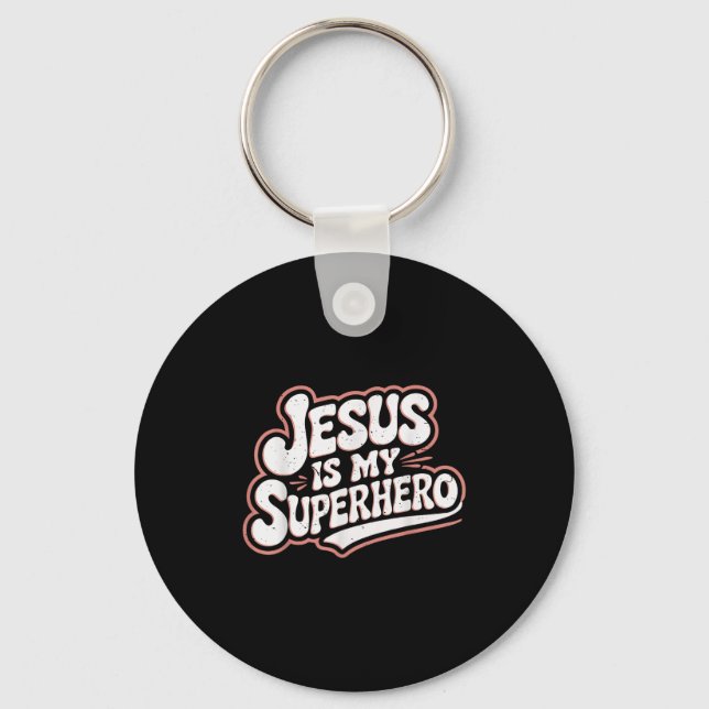 Girls Jesus Is My Superhero Christian Toddler Sist Keychain (Front)
