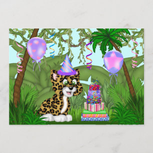 Girls Jungle Leopard Birthday Party Invitation