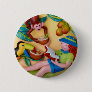 Girl's Jungle Safari Birthday 2 Inch Round Button