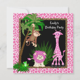 Girls Jungle Safari Birthday Party Invitations