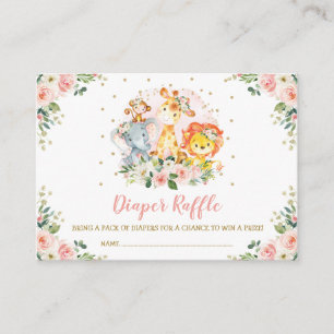 Girls Jungle Safari Wild Animals Diaper Raffle Enclosure Card