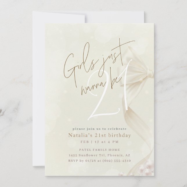 Girls Just Wanna Be 21 | Bow Coquette Birthday Invitation (Front)