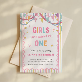 Girls Just Wanna Be One 1st Birthday Invitation