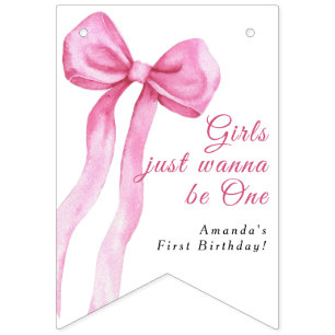 Girls just wanna be One 1st Birthday Party Bunting Flags