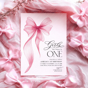 Girls just wanna be ONE 1st Birthday Pink Bow  Invitation