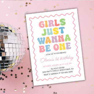 Girls Just Wanna Be One Colourful Birthday Invitation
