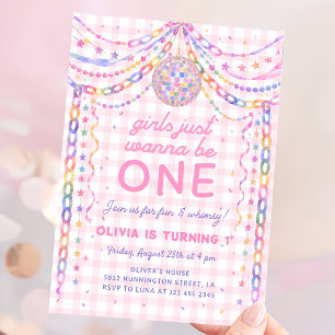 Girls Just Wanna Be One Disco 1st Birthday Invitation