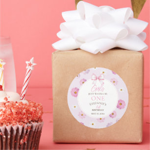 Girls Just Wanna Be One Floral Fancy One Birthday Classic Round Sticker
