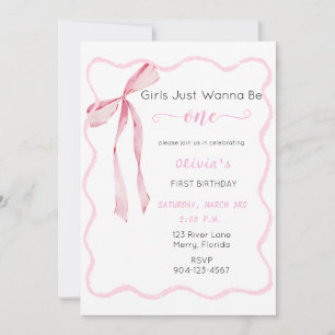 Girls Just Wanna be One Pink birthday Invitation