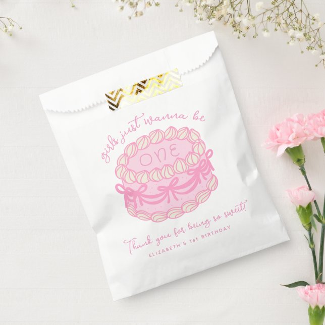 Girls Just Wanna Be One Pink Bow 1st Birthday Favour Bag (Sealed)
