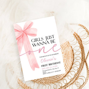 Girls Just Wanna Be One Pink Bow 1st Birthday Invitation