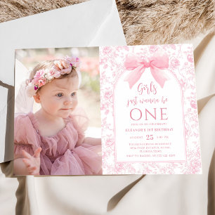 Girls Just Wanna Be One Pink Bow 1st Birthday Invitation