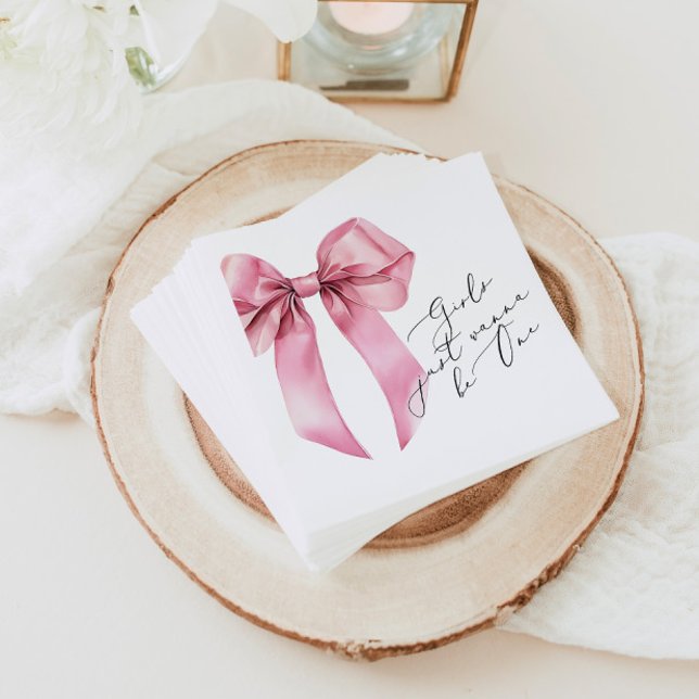 Girls just wanna be One Pink Bow 1st birthday Napkin (Creator Uploaded)