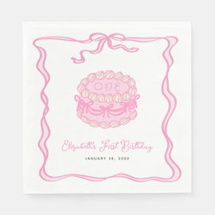 Girls Just Wanna Be One Pink Bow 1st Birthday Napkin