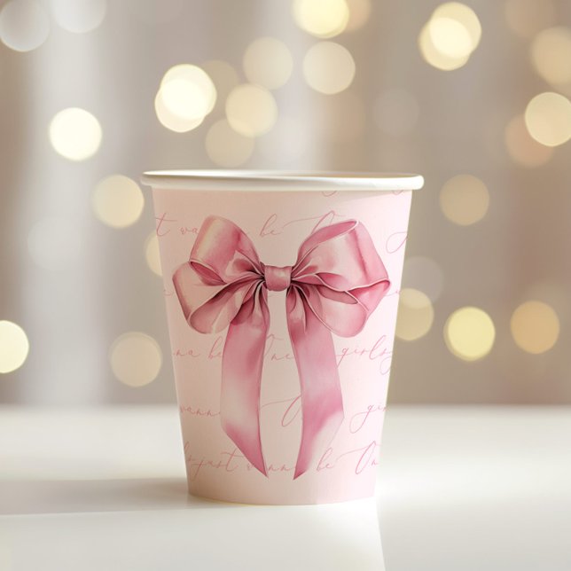 Girls just wanna be One Pink Bow Birthday Paper Cups (Creator Uploaded)