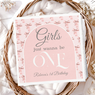 Girls Just Wanna be ONE Pink Bow First Birthday Napkin