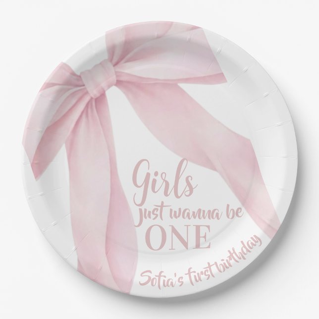 Girls just wanna be One Pink Bow  Paper Plate (Creator Uploaded)
