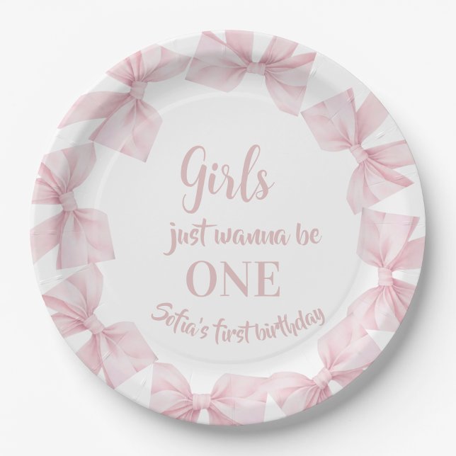 Girls just wanna be One Pink Bow  Paper Plate (Creator Uploaded)