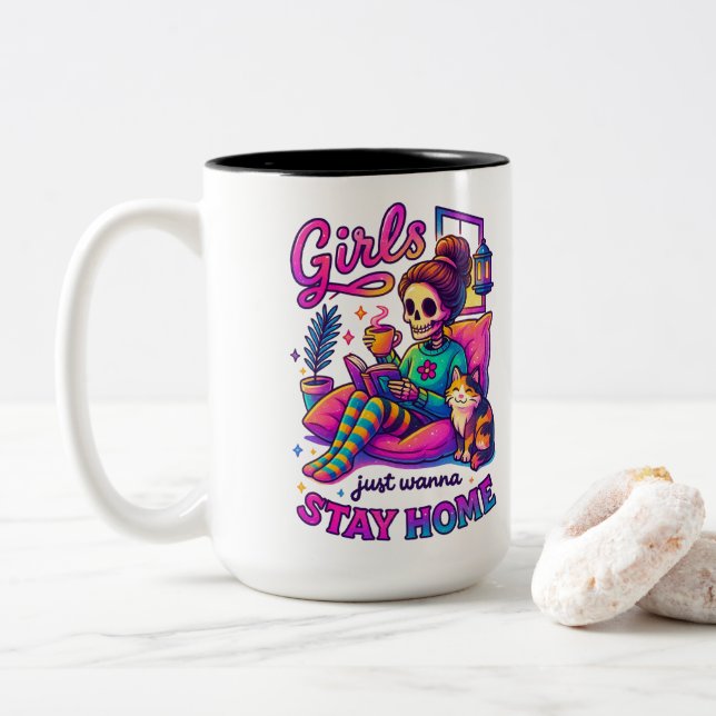 Girls Just Wanna...  Two-Tone Coffee Mug (With Donut)