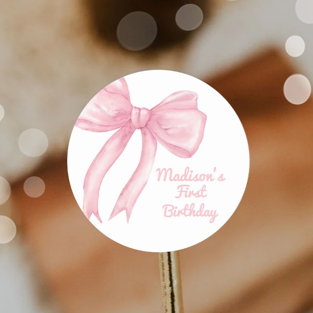Girls Just Wanne Be One Pink Bow Coquette Birthday Classic Round Sticker (Creator Uploaded)