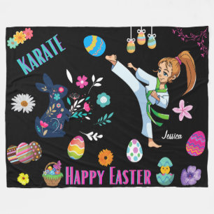 Girls Karate Happy Easter Decorative Fleece Blanket