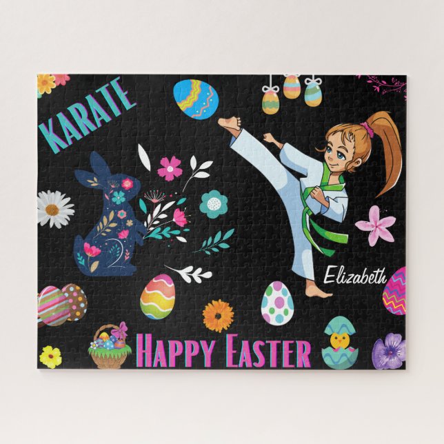 Girls Karate Happy Easter Decorative Jigsaw Puzzle (Horizontal)