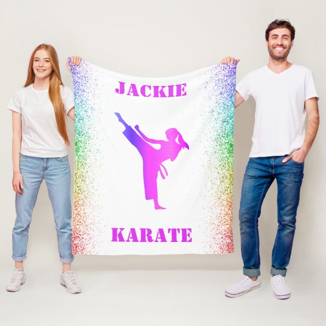 Girls Karate Rainbow Speckles Fleece Blanket (In Situ)