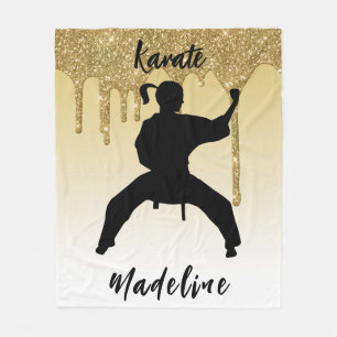 Girls Karate Stance Gold Glitter Drip Ombre  Fleece Blanket