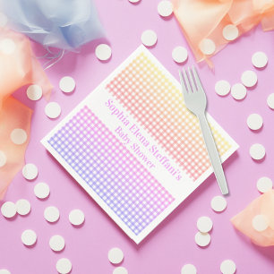 Girls Kids Birthday Baby Shower Pastel Gingham Napkin