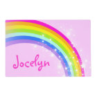 Girls kids rainbow named pink laminated placemat
