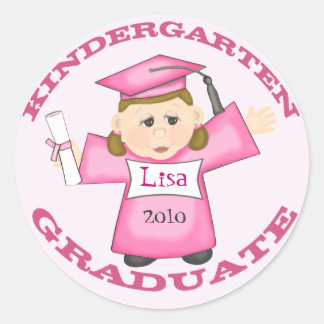 Girl's Kindergarten Graduation Classic Round Sticker