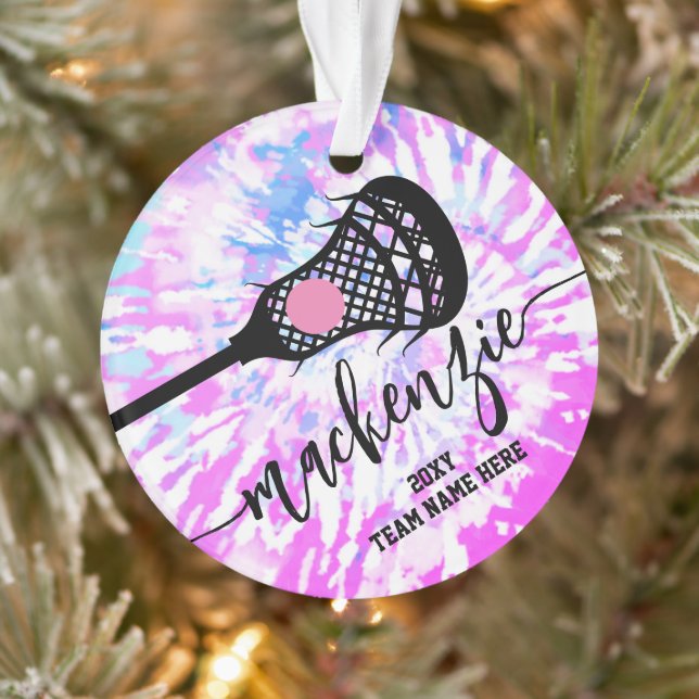 Girls Lacrosse Bright Pink Tie Dye Ornament (Tree)