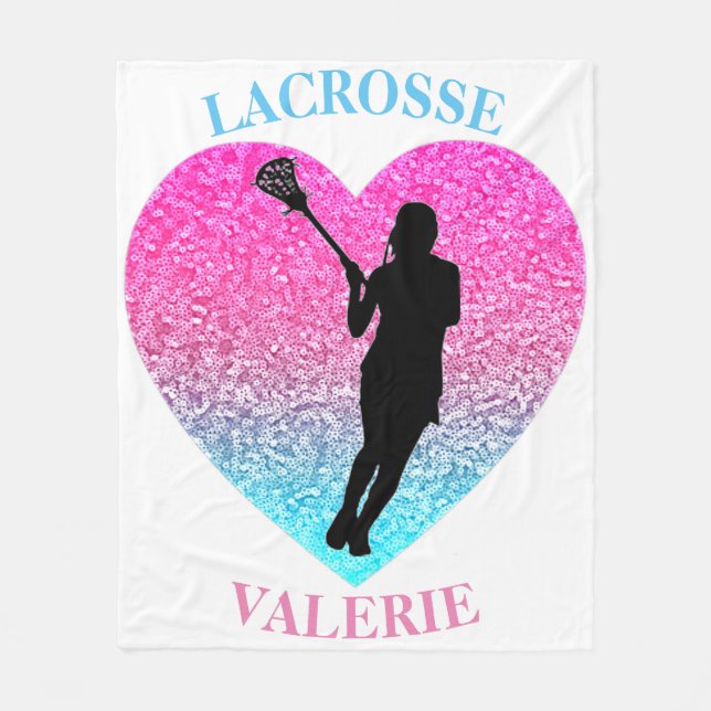 Girls Lacrosse Fleece Blanket with Her Name  (Front)
