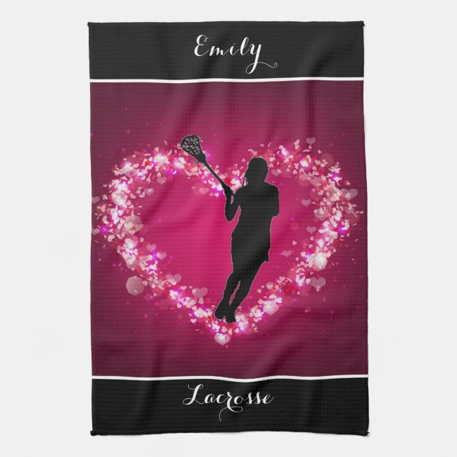 Girls Lacrosse Floating Hearts   Kitchen Towel (Vertical)