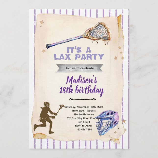 Girls Lacrosse party Invitation (Front)