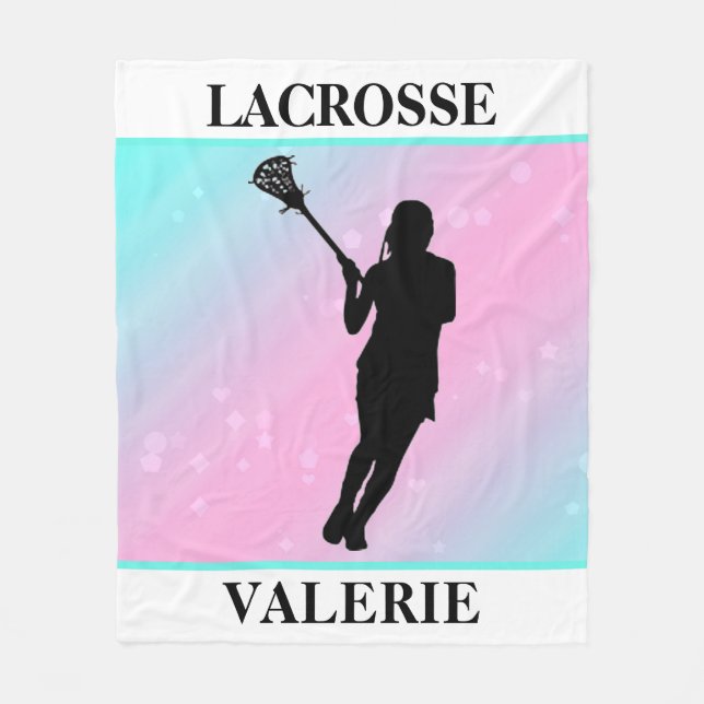 Girls Lacrosse Personalized Pastel Fleece Blanket (Front)
