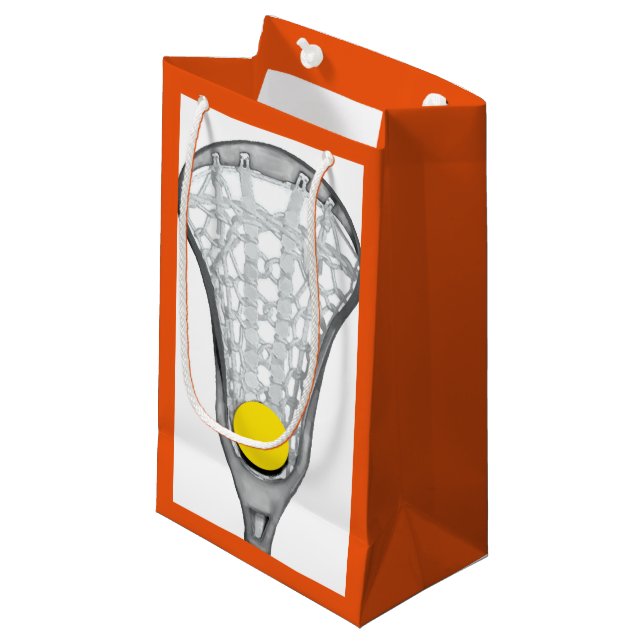Girls Lacrosse Team Orange Small Gift Bag (Front Angled)