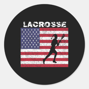 Girls Lacrosse Usa Flag T Shirt Distressed Vintage Classic Round Sticker