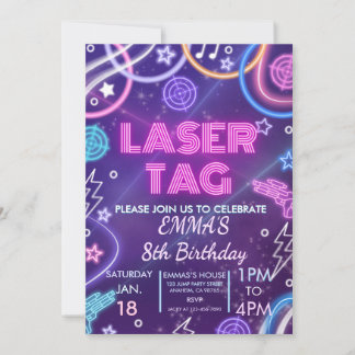 Girls Laser Tag Birthday Party Neon Glow Laser Tag Invitation