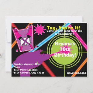 Girls Laser Tag Girl Birthday Party Invitations