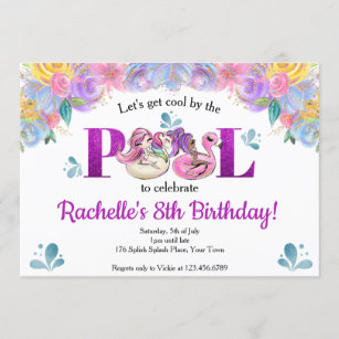 Girls Let's Get Cool By The Pool Birthday Party Invitation