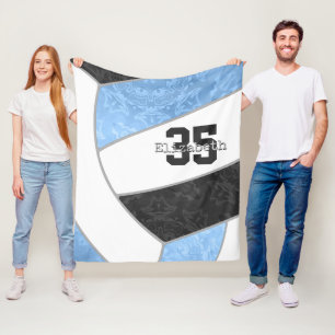 girls light blue black volleyball personalized  fleece blanket