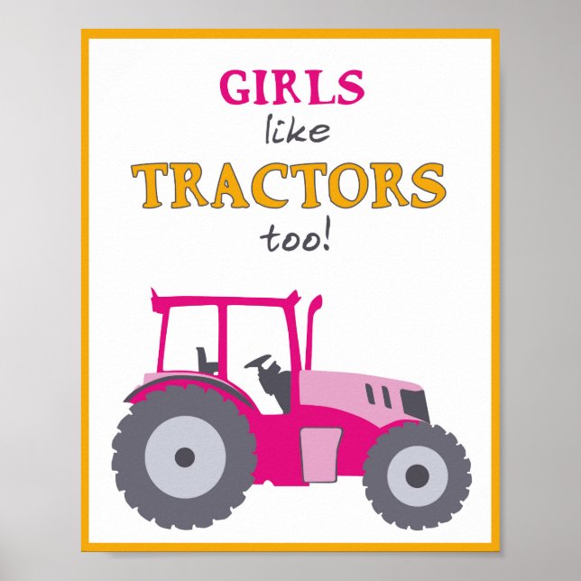Girls like tractors too nursery pink tractor print (Front)