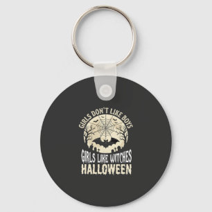 Girls Like Witches Halloween Bat Design_1 Keychain