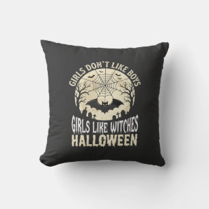 Girls Like Witches Halloween Bat Design_1 Throw Pillow